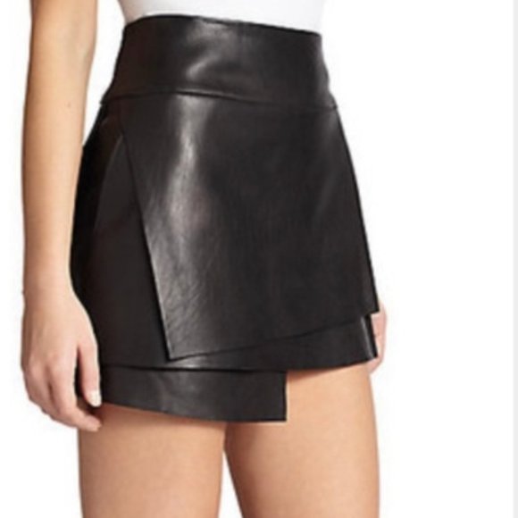 Helmut Lang Dresses & Skirts - HELMUT LANG LAMBSKIN LEATHER PANELED TIERED BLACK MINI SKIRT NWT S M 6 8 28" 29"